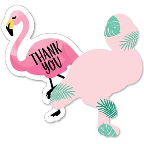Big Dot of Happiness Pink Flamingo - Shaped Tropical Summer Party Thank You Note Cards with Envelopes - Set of 12
