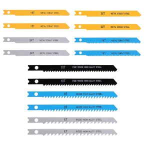 14 Pcs U Shank Jigsaw Blades, Jigsaw Blades Fit Vast Majority U Shank Jigsaws, Jig Saw Blades for Wood, Plastic and Metal Cutting, Jigsaw Blades U Shank, 6T 8T 10T 14T 18T 24T 32T