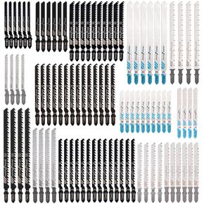 96 Pcs T Shank Jig Saw Blades Multi-Purpose Jigsaw Blade Kits Contractor Assorted HCS/HSS Replacement Set for Wood Plastic and Metal Cutting