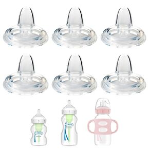 Sippy Nipple for Dr. Brown's Wide-Neck Baby Bottles & Sippy Spout Bottles, Soft 100% Silicone Baby Bottle Sippy Straw Nipple, 6m+,Variable Flow, 4 Count