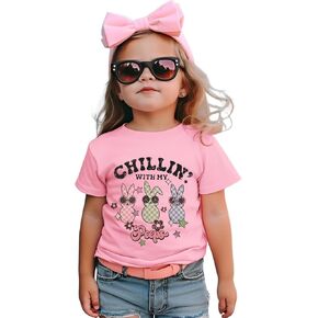 Toddler Baby Girl Easter Shirts Cute Bunny T-Shirt Chillin' with My Peeps Letter Tops Funny Short Sleeve Tees Clothes