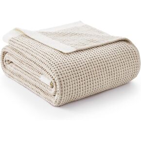 Amélie Home Chenille Waffle Throw Blanket for Couch, Reversible Soft Cozy Knit Blanket Lightweight Warm Decorative Throw for Sofa, Bed, Living Room, Beige, 50 x 60 inch