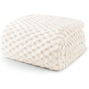 Exclusivo Mezcla Extra Large Soft Fleece Throw Blanket, 50x70 Inches Stylish Jacquard Throw Blanket for Couch, Fuzzy Cozy Lightweight for All Season, Ivory