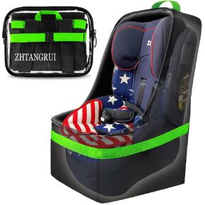 Padded Car Seat Bags For Air Travel - Carseat Travel Bag For Airplane - gate check Car Seats Carrier Cart Cover For Airport With Shoulder Straps (green)