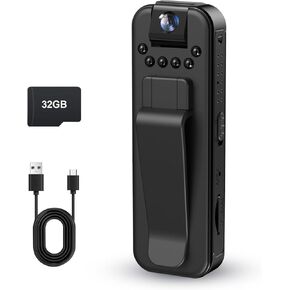 Mini Body Camera 1080P HD Small Video Recorder Built-in 32GB Memory Card Portable BodyCam with Night Vision Police Wearable Camcorder for Indoor, Outdoor, Traveling, Law Enforcement, Sport