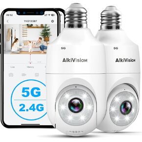 2K Light Bulb Security Cameras Wireless Outdoor - 5G&2.4GHz Dual Bands 360° Motion Detection Cameras for Home Security, Full-Color Night Vision, Auto Tracking, Siren Alarm, 24/7 Recording