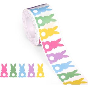 1000pcs Multicolored Cartoon Bunny Stickers Roll, Easter Bunny Back Shaped Self Adhesive Decals for Kids' Rooms, Walls, Gifts
