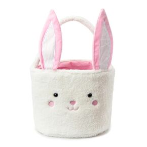 Plush Bunny Basket for Easter Fluffy Easter with with Bunny Ears , Easter Egg Hunts Decorations Candy Gifts Storage (Blue White)
