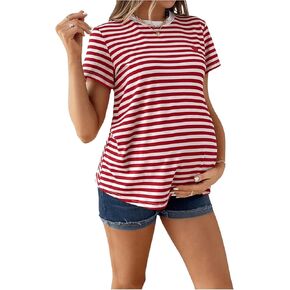 MakeMeChic Women's Maternity Tee Striped Crew Neck Short Sleeve Pregnancy T Shirt Tops