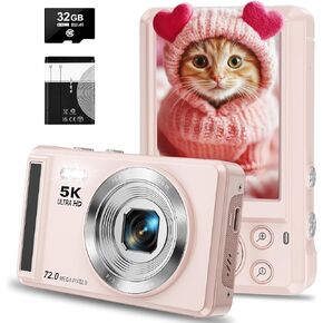 5K Digital Camera - 72MP Digital Cameras with 16X Zoom for Kids' Gifts - Autofocus Point and Shoot Digital Camera for Photography - UHD 2.8'' Screen Compact Portable Camera with 32GB SD Card