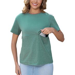 Ecavus Women's Zip Nursing Tops Short Sleeve Breastfeeding Shirts Comfortable Loose-Fit Mama Clothes