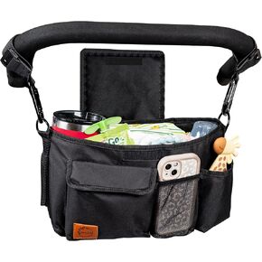 Nevvie & Co Universal Stroller Organizer With Cup Holder | Large Capacity Stroller Caddy | Non-Slip Secure Hooks Accessories | Stroller Attachment | Fits Most Strollers (Black)