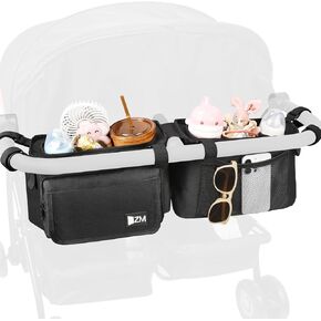ZZM Double Stroller Organizer with 2 Cooler Pockets,Compatible for Bob Duallie, Jeep and Baby Jogger City Mini GT2, Double Baby Stroller Accessories, Parent Console Double Jogging Stroller Organizer