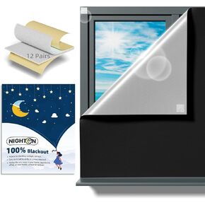 NIGHTON Portable Blackout Curtains 40"×57" Strong Hook and Loop Tape Strips with Adhesive,Blackout Shades That can be Cut,100% Blackout Material Blackout Blinds for Baby Nursery or Travel Use-Black