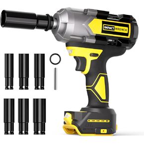 1200N.m Impact Wrench for DeWalt 20V Battery (no battery), 20V 1/2" Cordless Impact Gun, 900Ft-lbs Electric Impact Driver with 3-Speed Control, 6 Pcs Impact Sockets Included, Tool Only