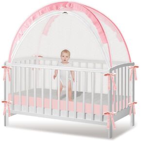 Crib Tent - Crib Net to Keep Baby in, Stop Baby from Climbing Out of Crib, Pop Up Baby Crib Tent with Double Zip Strong Rods and Breathable Net Clear Visibility Easy to Install (White, Large)
