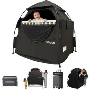 Blackout Tent for Babies and Toddlers, One Click Setup Baby Travel Crib Tent, Blackout Cover for Mini Crib and Pack N Play, Baby Sleep Pod with Monitor Pouch and Fan Pouch, Blocks 95% of Light