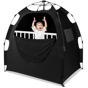 Blackout Tent for Pack N Play: Portable Baby Sleep Pod with 1-Click Setup, Mini Crib Cover with Monitor and Fan Pouches, Blocks 95% of Light, Travel Crib Canopy