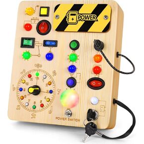 Busy Board With Led Light, Montessori Toys For 1-3 Years Old Boys Girls Wooden Toddler Toys Birthday Gift Educational Toys For 1+ Year Old, Toddler Travel Toys Sensory Toys For Kids With Autism