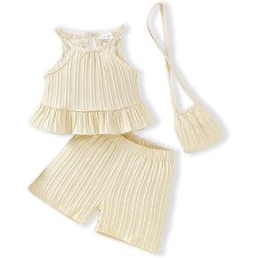 Weebaby Toddler Girl Clothes Baby Summer Outfits Sleeveless Halter Top Ruffle Short Set Cute Kids Clothes Girls