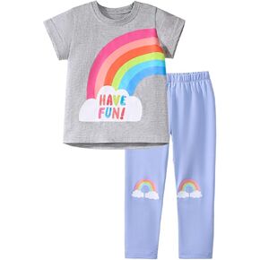 HILEELANG Toddler Girl Easter Outfit Spring Summer Cotton Leggings Pants Tees Shirts Clothing Sets