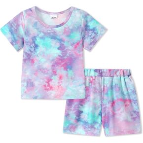 Toddler Baby Girl Clothes Summer Outfits Contrast Short Sleeve T-Shirts Tops Shorts 2Pcs Girls Clothing Sets 1-5T
