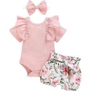 Baby Girl Clothes Newborn Infant Summer Outfit Cute Ruffle Romper Short Set Summer Outfits Set 0-18 Months