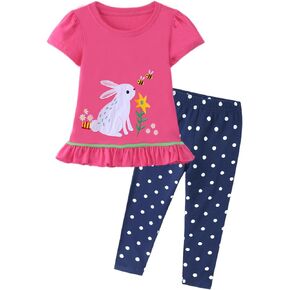 Hileelang Toddler Girl Easter Watter Spring Summer Cotton Stepgings Pants Tees Tees Setts Setts in Kuwait