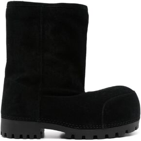 منصة أحذية الثلج للنساء من جلد الغزال الكلاسيكية فرو Hippy Mid Calf Boots Winter Boots على أحذية عالية مريحة أحذية تتجه