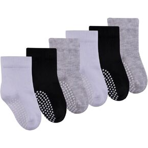 Miso Seamless-Toe Turkish Cotton Crew Socks - Non-Slip Safety 6-Pack Baby & Toddler Socks