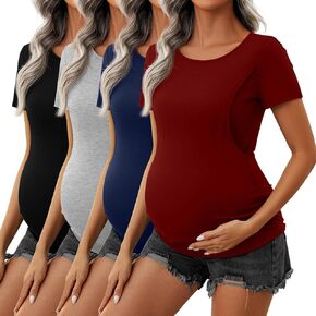 Ficerd 4 Pack Nursing Tops Cotton Short Sleeve Maternity Shirts for Women Double Layer Breastfeeding Tees Pregnancy Clothes