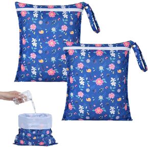 OTraki 3Pcs Wet Bags with Zippered & Handle, Waterproof Reusable Dirty Cloths Wet Dry Bag for Swimsuit Travel Beach Pool Gym, Daycare Organizer Heavy Duty Wet Bag (Flower Pattern)