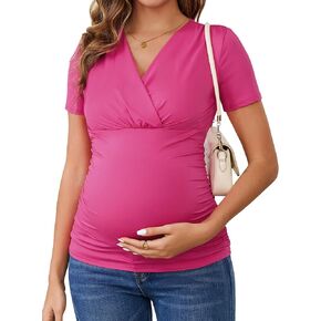 Women's Maternity Shirts Ruched Wrap V Neck Cross Over Breastfeeding Blouse Nursing Pregnancy Tops in Kuwait