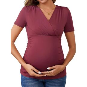 Women's Maternity Shirts Ruched Wrap V Neck Cross Over Breastfeeding Blouse Nursing Pregnancy Tops in Kuwait