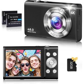 Digital Camera, 4K Vlogging Camera for YouTube Autofocus 48MP UHD Cameras for Photography with Anti-Shake, 16X Digital Zoom Point and Shoot Digital Camera with 32GB Card for Teens Adult Beginner-Pink