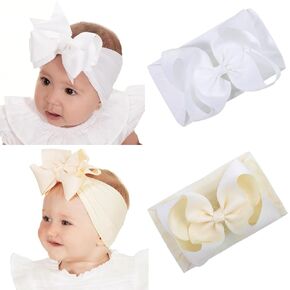 Set of 2 Nylon Baby Headbands,Soft,Unisex,0-72 Months(White/Ivory)