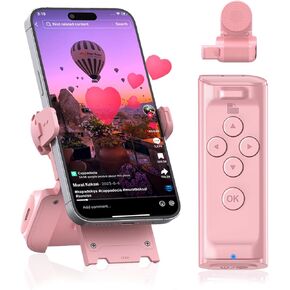 Scrolling Remote Control for TikTok Clicker Page Turner for Kindle App Bluetooth Remote for iPhone Camera Scroller Remote for iPhone iPad Phone with Holder to Remote Control Video Projector Black