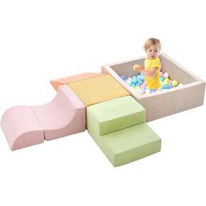 Climbing Toys for Toddlers 1-3 inside, Toddler Climbing Toys Indoor, 5-Piece Foam Climbing Blocks with Ball Pit (Balls not Included), Toddler Climber Indoor Foam Play Gym for Climbing Crawling Sliding