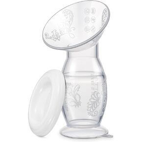 Manual Breast Pump, 4oz Food-Grade & BPA Free Silicone Pump with Lid, Breast Milk Collection, One-Size-Fits-All, High-Temperature Resistant, No-Leak Design (Cyan)