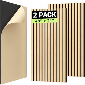 TONOR Wood Slat Panels Pack of 4, 48" x 24" x 1.2" Acoustic Wood Panels for Wall, Decorative 3D Slat Panels for Sound Absorbing, Soundproof Panels with Wood Finish for Living Room, Rosewood Orange