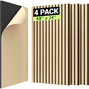 TONOR Wood Slat Panels Pack of 4, 48" x 24" x 1.2" Acoustic Wood Panels for Wall, Decorative 3D Slat Panels for Sound Absorbing, Soundproof Panels with Wood Finish for Living Room, Rosewood Orange