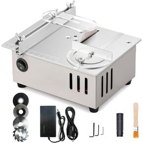 Mini Table Saw, 96W Portable Precision Craft Table Saw，1/2" Adjustable Cut Depth，Seven Speed Adjustable Power Supply & Angle Adjust 4* Blades, Available for Wood/PCB/Acrylic/Plastic