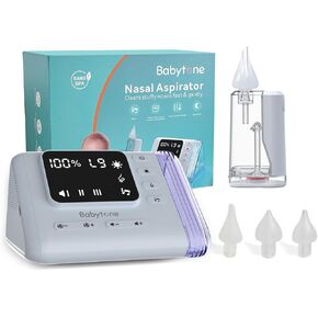 Babytone Baby Nasal Abporator - شفط الأنف الكهربائي من الدرجة ، مصاصة Booger للأطفال ، الأطفال الصغار ، الرضيع ، البالغ ، نظافة الأنف مع 3 نصائح ، 9 مستويات شفط ، الموسيقى ، ضوء ليلي ، تخزين متكامل