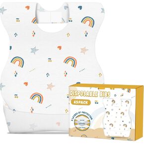 Disposable Feeding Bibs for Boys and Girls, 45 Piece Disposable Baby Bibs with Pocket, for Travel or Resaurant, Absorbent and Leakproof (Rainbow)