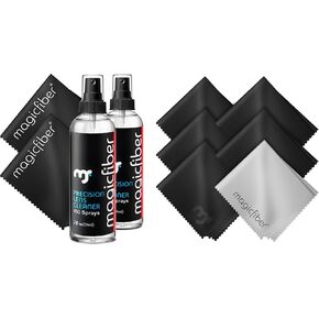 MagicFiber 10 PK Glasses Kit - 2 Eyeglass Cleaner Sprays + 8 Microfiber Cleaning Cloths - Premium Eye Glass Cleaners Spray and Glasses Wipes - Lint-Free Lens Microfiber Cleaning Cloth