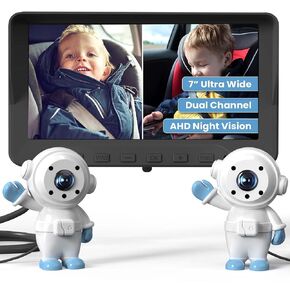 كاميرا سيارة Budy Baby Camera لطفلين ، 7 في شاشة أطفال AHD AHD مع كاميرا ، مرآة المقعد الخلفي لمواجهة خلفية الطفل مع الرؤية الليلية بالأشعة تحت الحمراء ، راقب كل خطوة بسهولة