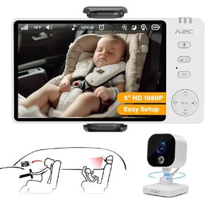 A2C Baby Car Camera, 5" 1080P HD Baby Monitor with Night Vision & VOX Mode, Rear-Facing Car Seat Monitor for Backseat & Home, 1000FT Range, USB Powered Plug & Play (No WiFi Needed)