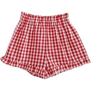 SOLY HUX Toddler Girl's Plaid Shorts Elastic Waist Wide Leg Ruffle Hem Loose Casual Summer Shorts