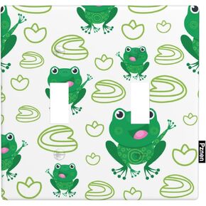 Cute Cartoon Frog Double Toggle Light Switch Cover Frogs in Pond Wall Plate Covers 2-Gang Toggle Switch Plates Home Decorative Office