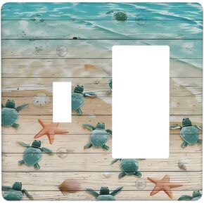 Turtle Beach Village Wood 2-Gang GFCI Double Device Decora Wall Plate Decorator Outlet Light Switch Cover Plate Faceplate Tortoise Marine Themed Kids Boys Bedroom Nursery Decoration